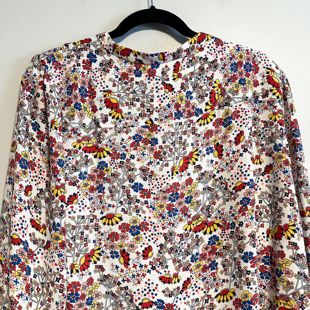 Talbots Meadow Colorful Floral Tie Neck Blouse Top Size XL - Picture 8 of 11